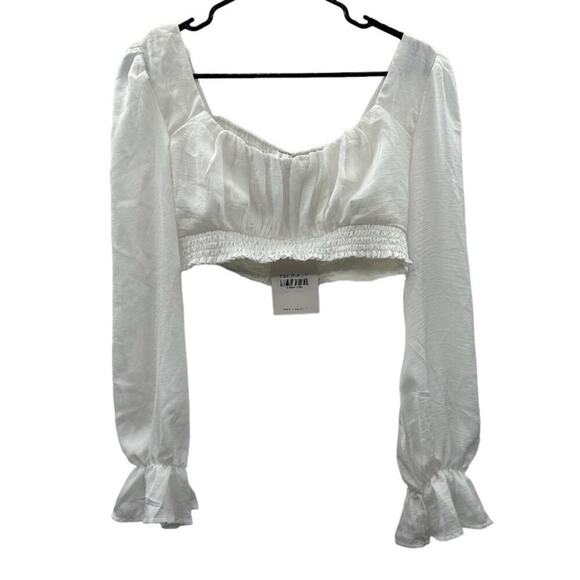 Hello Molly White Long Sleeve Cropped Smocked Peasant Prairie Top Size 8 NWT - Picture 1 of 10